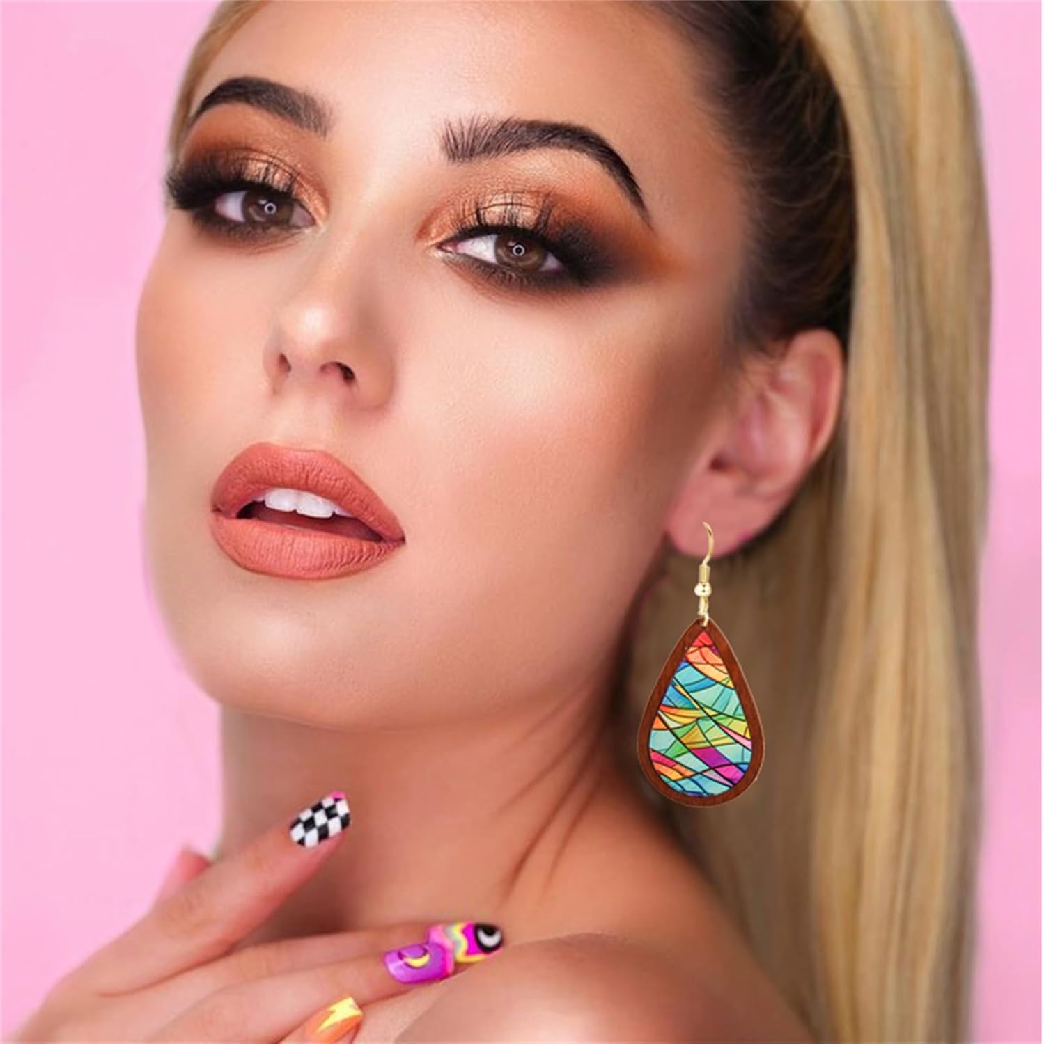 Handmade Wooden Earrings for Women Unique Church Artist Teardorp Earrings Colorful Acrylic Church Glass Earrings Cross Earrings - Image 3