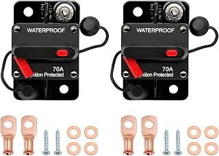2 Pack 70 A 12-48 V DC Manual-Reset Circuit Breakers | PC and iron construction, surface mounting, overload cutoff, wire plugs and hardware, automotive electrical parts