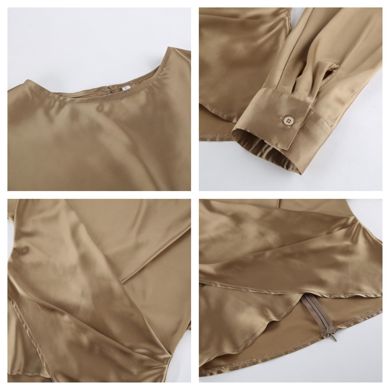 Bluse Da Donna in Raso Di Seta Con Orlo Incrociato, Manica Lunga, Eleganti E Alla Moda Per Il Lavoro Casual