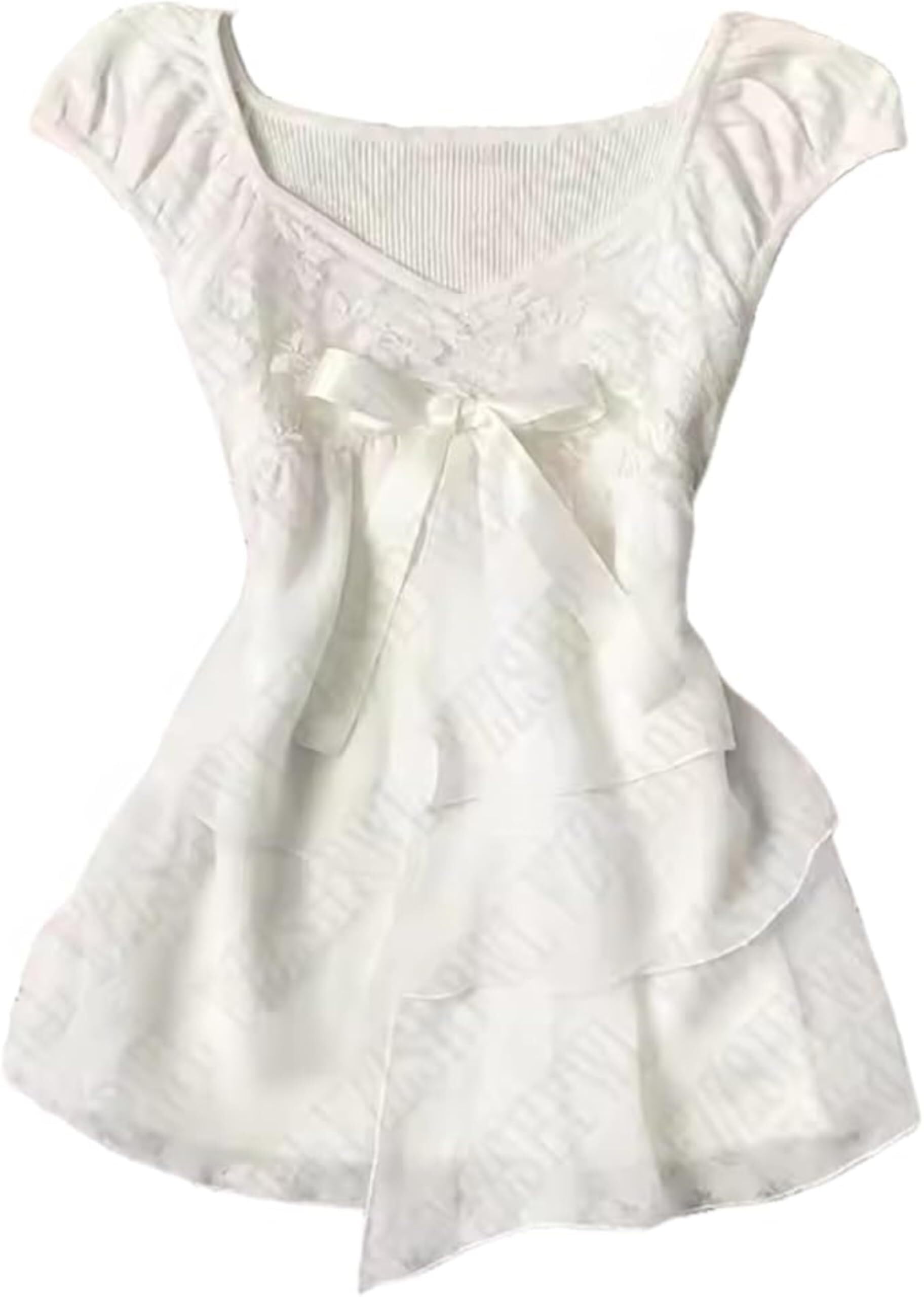 Coquette Ruffle Tops Women Cute Summer Lace Peplum Babydoll Top Teen Girls Y2k Grunge 2000s Cottagecore Clothing(White Bow,Small)