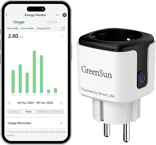 WLAN Steckdose mit Strommessung GreenSun WLAN Steckdose Alexa Steckdose Smart Steckdose WiFi Steckdose Smart Plug Energiekostenmesser…