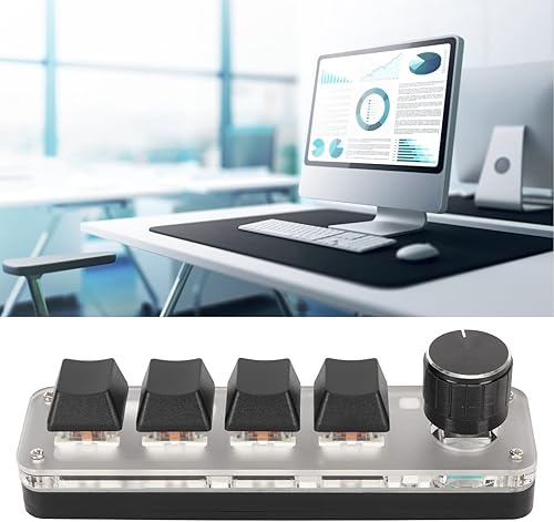 Miniatura 6 de Diyeeni Teclado mecánico para juegos de 4 teclas, teclado macro programable con retroiluminación RGB, teclado con una sola mano con perilla,