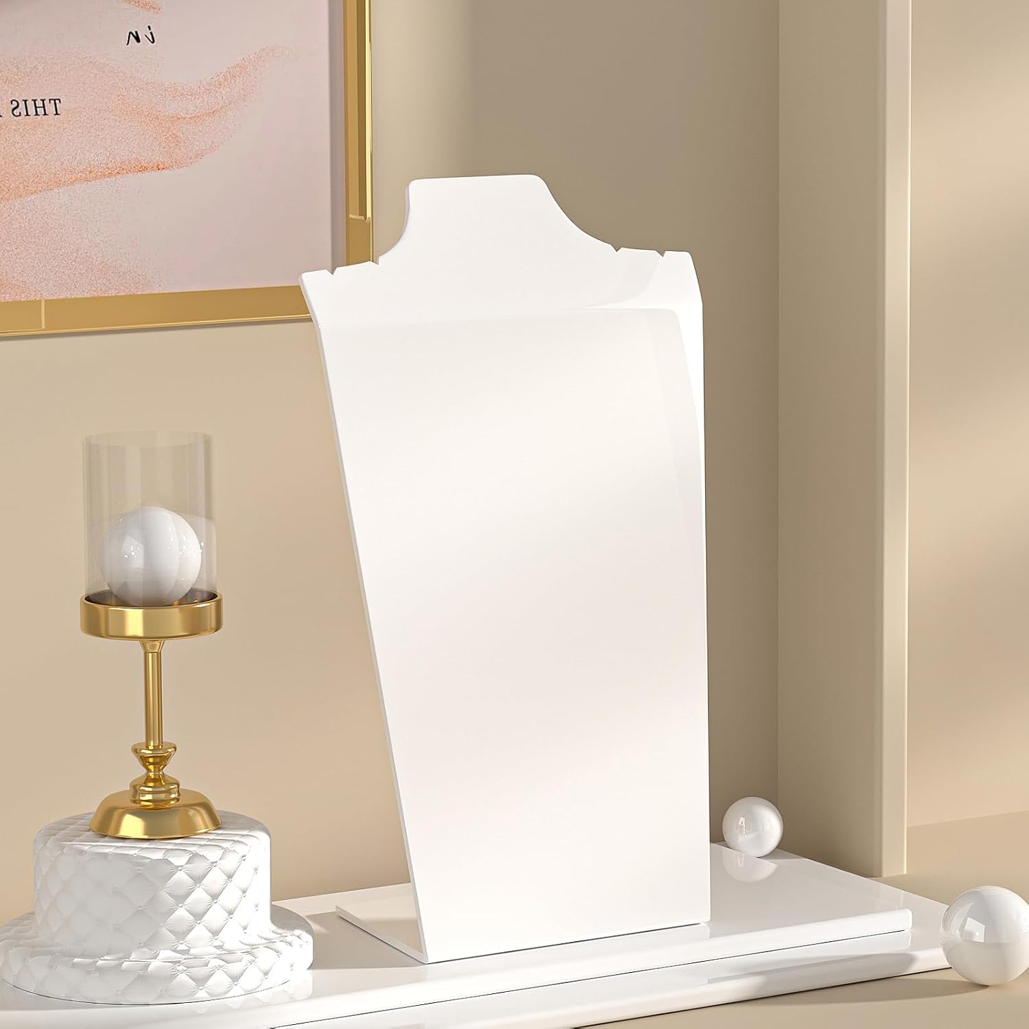 4PCS Acrylic Necklace Display Stand, Necklace Display for Photography, Necklace Holder Display for Selling, Neck Form Jewelry Easel Stand Rack for Store Show Home Use (White)