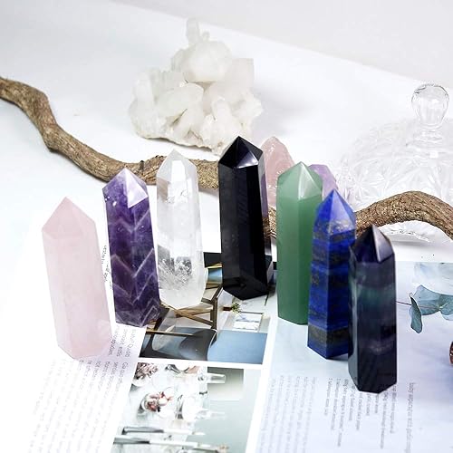 Miniatura 5 de Runyangshi Varitas de cristal curativo natural de obsidiana negra, altura de 2.8 a 3.1 pulgadas, 6 varitas de prisma facetadas, piedra de chakra