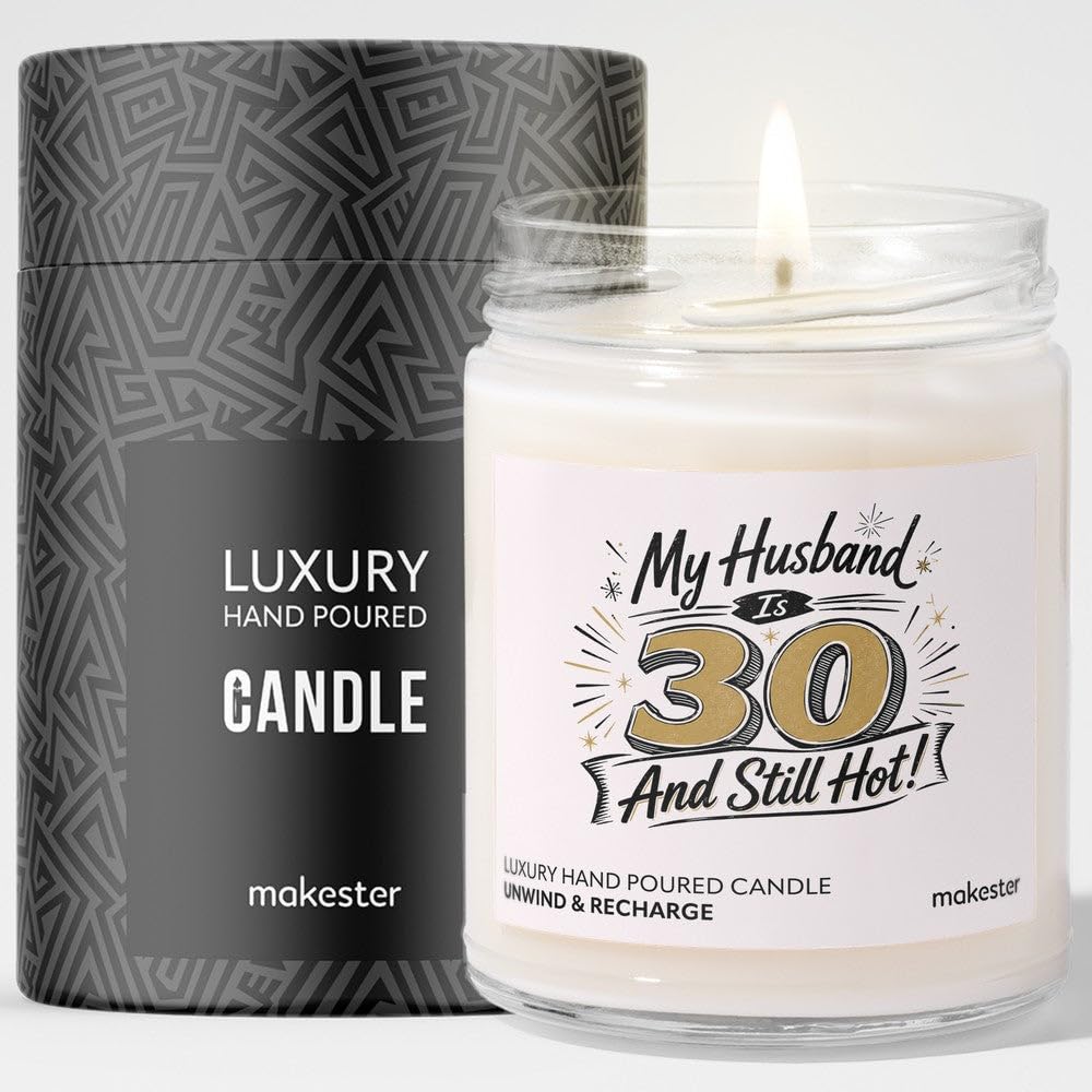 30th Birthday Gift for Husband - Luxury Soy Wax Candle - Vanilla, Jasmine, Sugared Almond - Makester — image 1