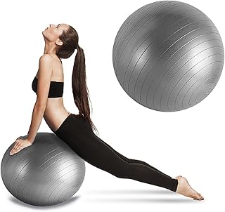 Bola de Pilates, Bola de Yoga, Bola de Exercício 50cm, antiestouro suporta até 300kg（Cinza）