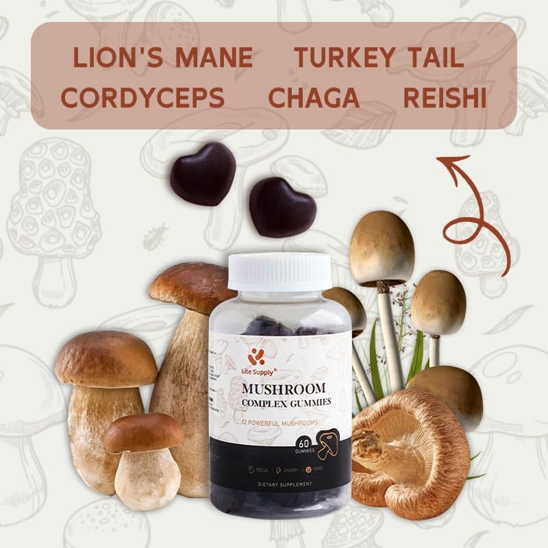 Miniatura 5 de Gomitas complejas de hongos de melena de león, hongo potente 12 en 1 - Malitake, Shiitake, Reishi, Cordyceps, Chaga, cola de pavo, botón blanco,