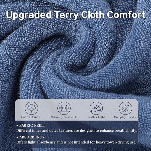 Navisting Women Terry Cloth Zipper Robe Zip Up Bathrobes with Pockets Hooded Cotton Housecoat Nightgown Loungewear Sleepwear Faded Denim XL