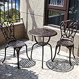 3 Piece Bistro Set,Outdoor Patio Set,Anti-Rust Cast Aluminum Bistro Table Set for Park Yard Front Porch Furniture(New Brown)…