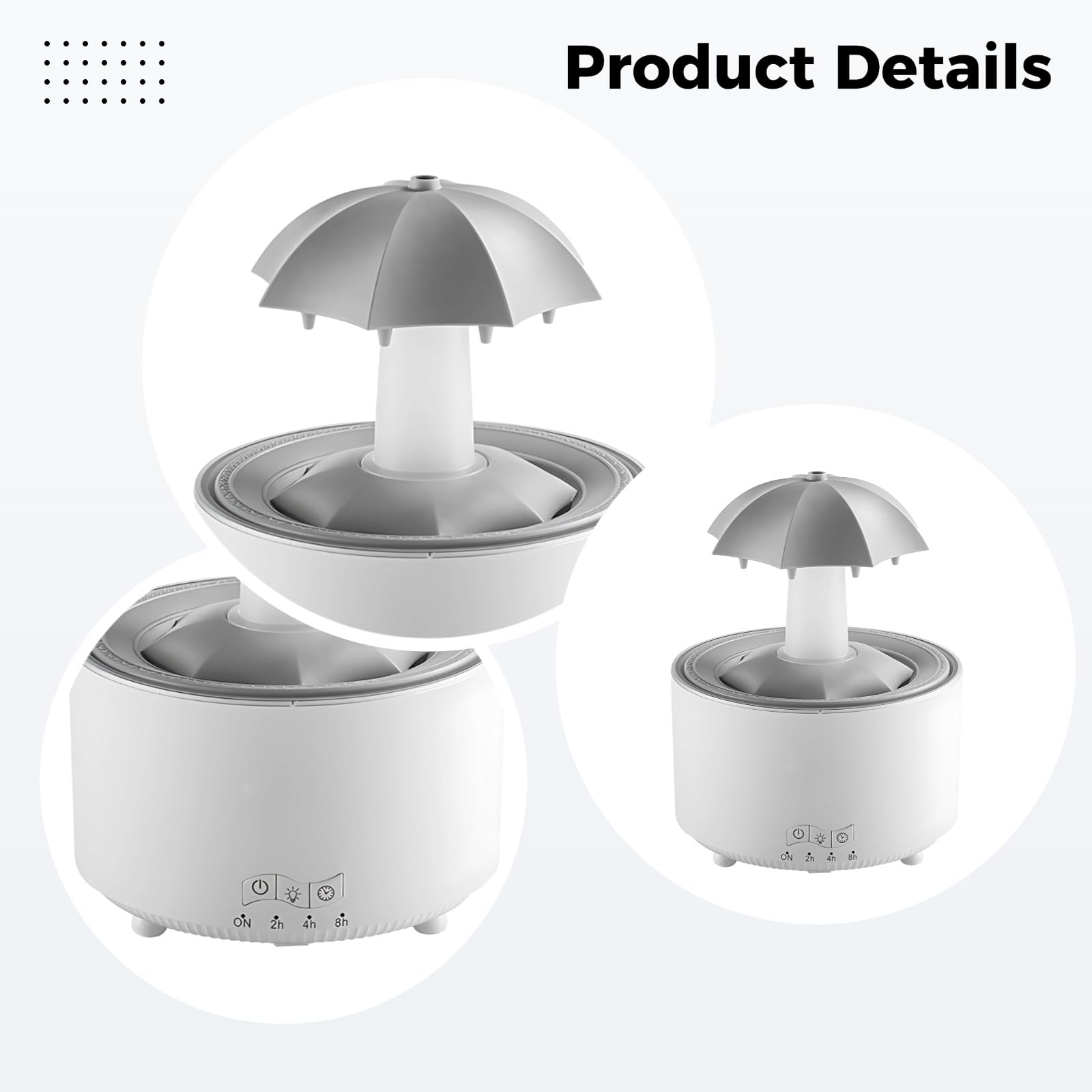 Umidificatore a goccia d'acqua per camera da letto, 300 ml, diffusore di oli essenziali, umidificatori per camera da letto, luci a 7 colori, spegnimento automatico, 13,4 x 13,4 x 18,2 cm