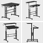 31.5" Mobile Stand Up Desk, Adjustable Standing with Wheels Home Office Workstation, Rolling Table Laptop Cart for Standing or Sitting with with Cup Holder and Hooks,Black