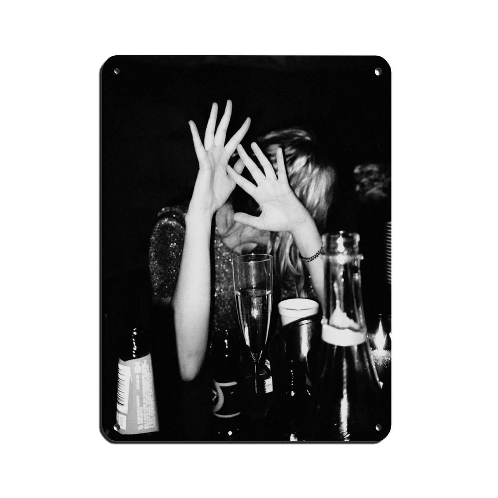 Black And White Vintage Bar,Champagne Poster Tin Sign Vintage Metal Pub Club Cafe Bar Home Wall Art Decoration Poster Retro 12x16inch(30x40cm)