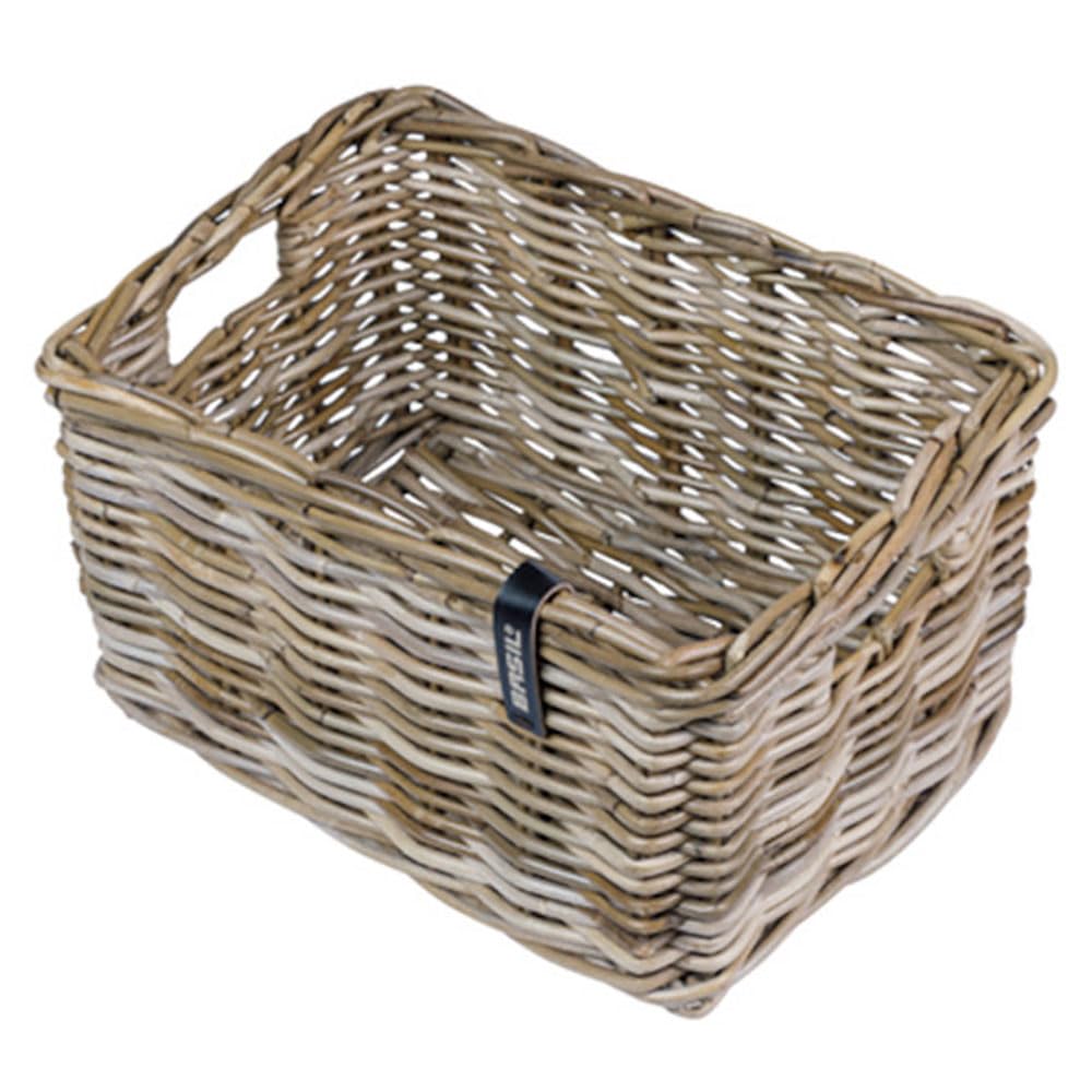 Basil DAX S Rattan Fahrradkorb – Stilvoller rechteckiger Aufbewahrungskorb für Vorderradgepäckträger, Grau