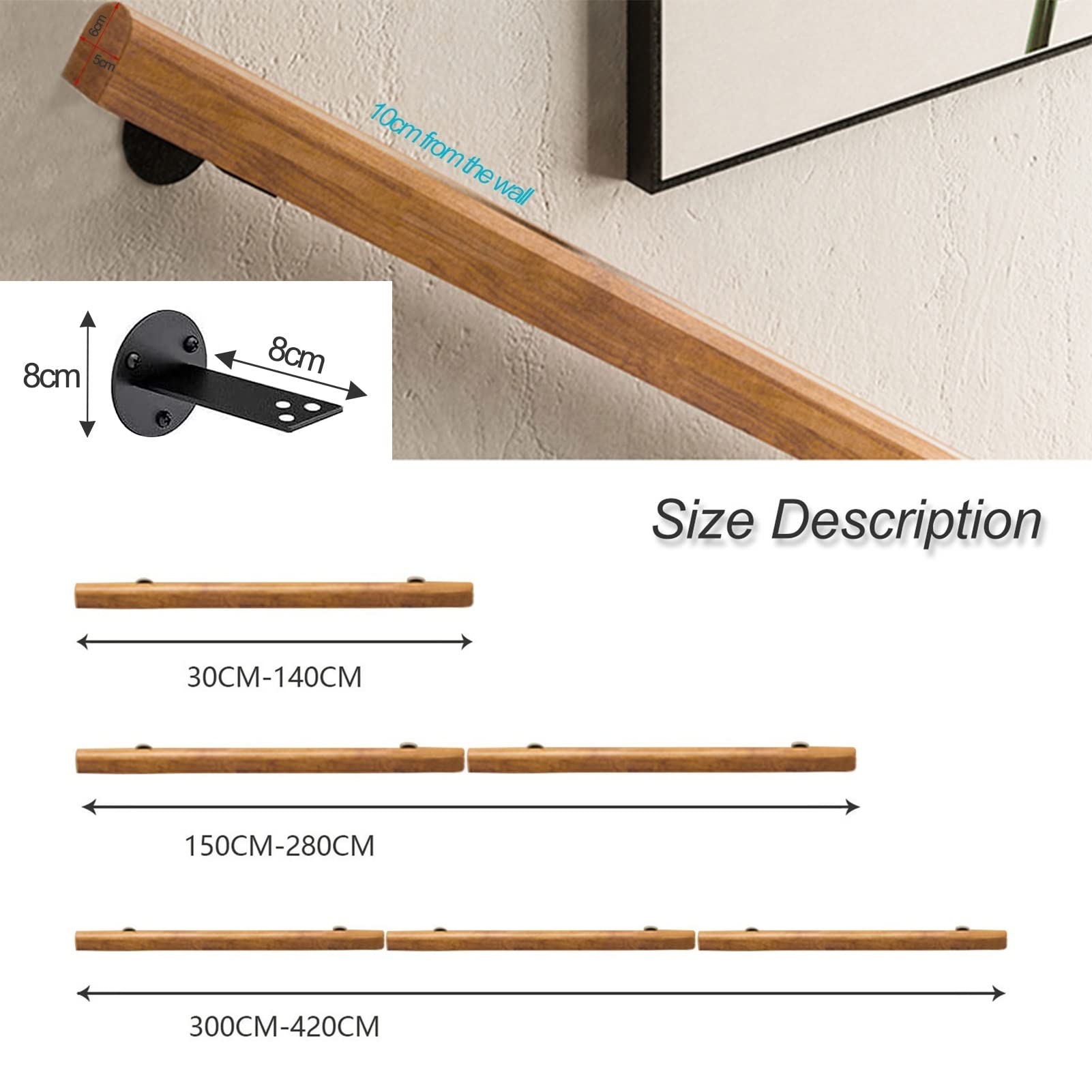 Pasamanos para Interiores y Exteriores, pasamanos de Madera para escaleras, barandillas de Escalera, con barandillas de Varilla de Soporte de Soporte de Acero Inoxidable (Size : 100cm)