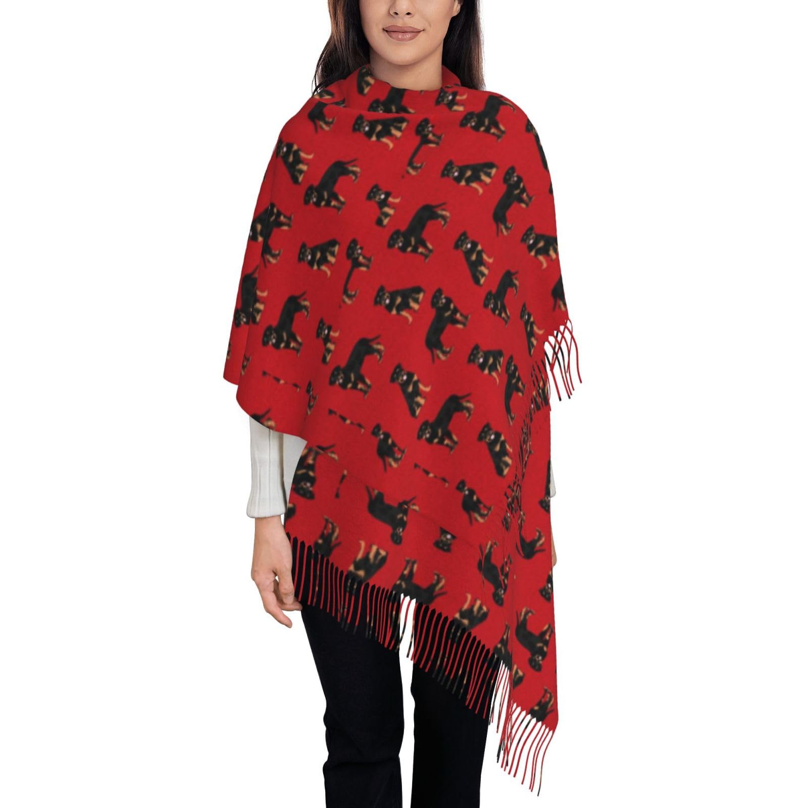 Vhomes Unisex As Picture Scarf Rottweiler Dog Dogs Rottweiler Dog Tassel Shawl,Warm Fringe Scarf Luxurious Ladies' Wrap,For All Seasons 72 X197 Cm