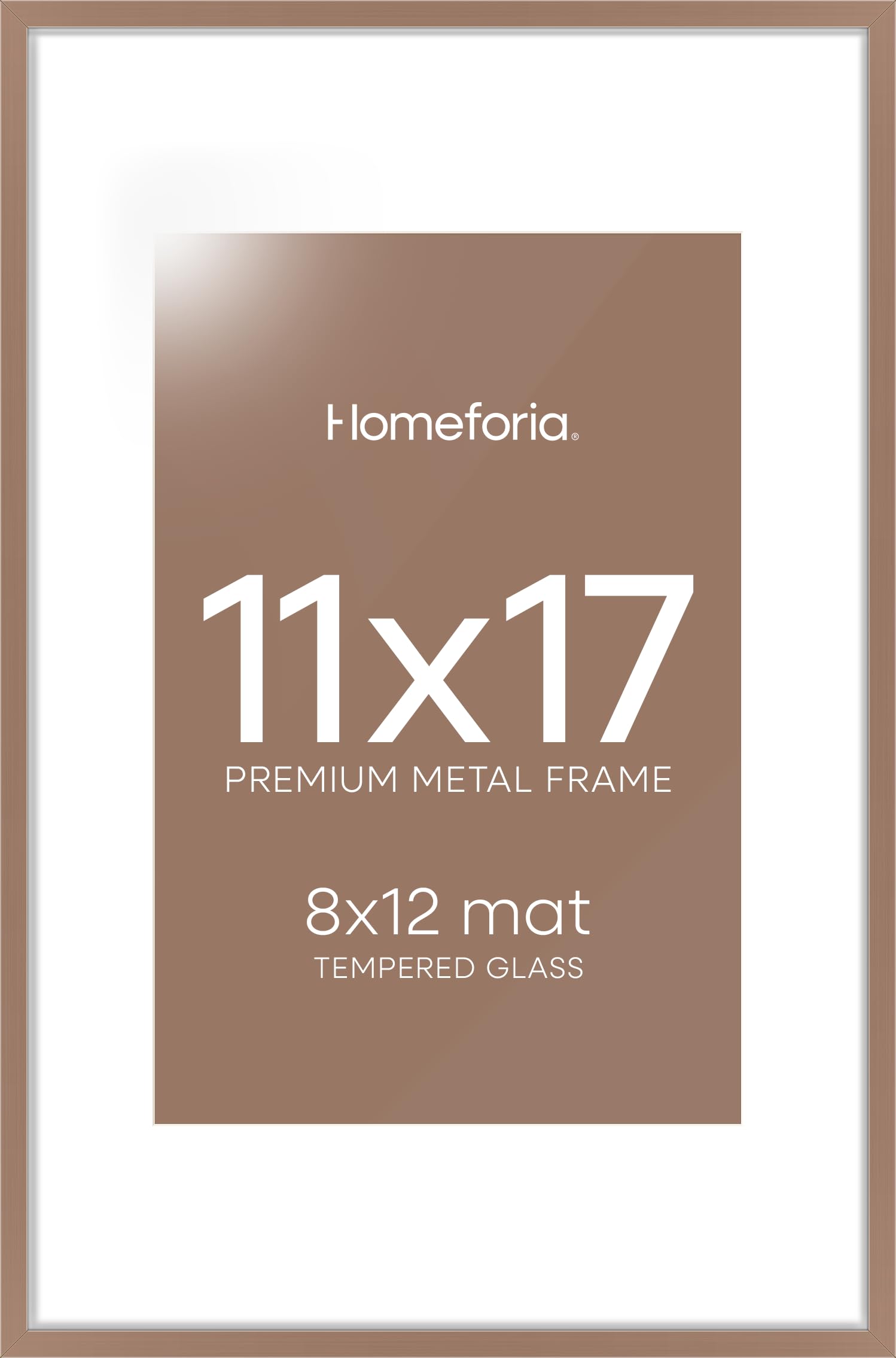 Homeforia 11x17 Mocha Picture Frame, High-End Metal, 8x12 Mat, Glass | High End Aluminum, Tempered Glass, Acid-Free 8x12 Removable Mat, 11x17 in Edge-to-Edge Display 17x11, Wall Kit, Set Of 2