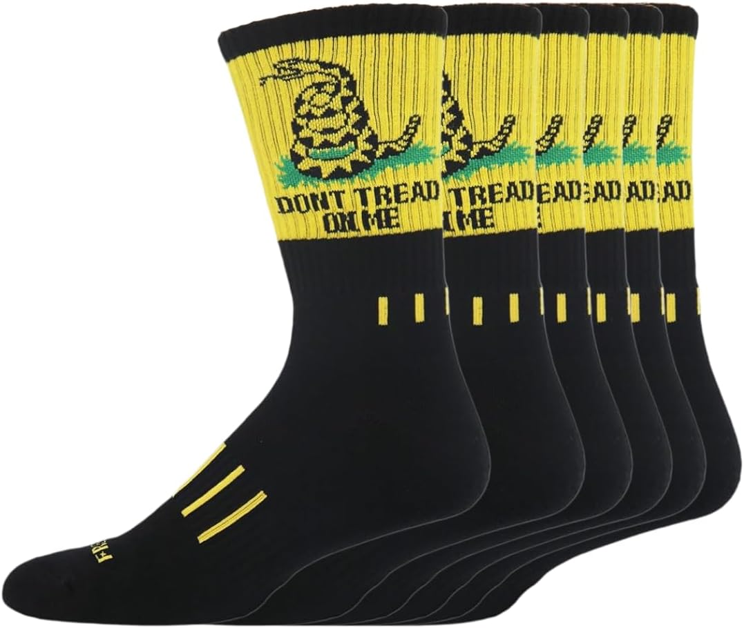 MOXY Socks 6 Pack Don’t Tread on Me Performance Mid Calf Crew Athletic Socks – Patriotic Athletic socks for hard working Men & Women – Reinforced Heel & Toe, Arch Support, All-Day Training & Workwear