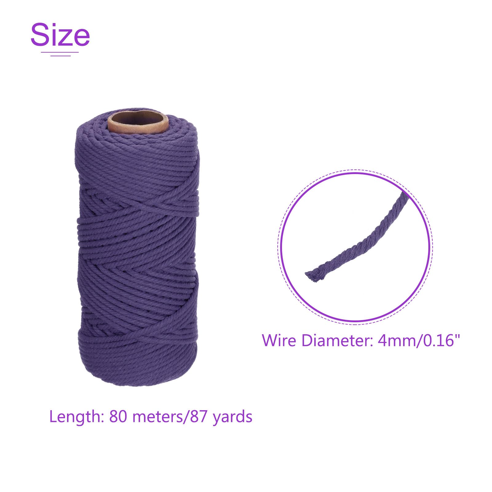 DMiotech 4mm x 80M (87 Yard) Dark Purple Natural Cotton Macrame Rope - Image 4