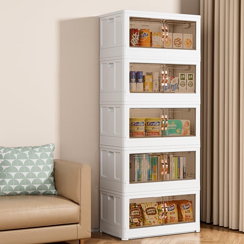 27Gal Stackable Storage Bins, Closet Organizers and Storage, Collapsible Storage Bins Open Front, Storage Bins with Wheels, Plastic Storage Bins with Lids for Home, School, Office(5 Pack)