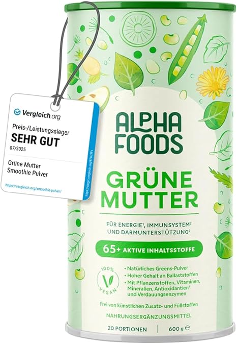 Green Mother 2.0 - The Original - Greens Shake - Acacia Fiber Powder Wheatgrass Nettle Milk Thistle Alfalfa Chlorella and More - Smoothie Shake - 600g Powder Alpha Foods