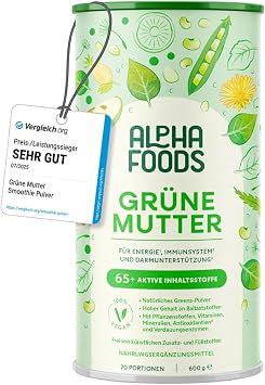 Green Mother 2.0 - The Original - Greens Shake - Acacia Fiber Powder Wheatgrass Nettle Milk Thistle Alfalfa Chlorella and More - Smoothie Shake - 600g Powder Alpha Foods