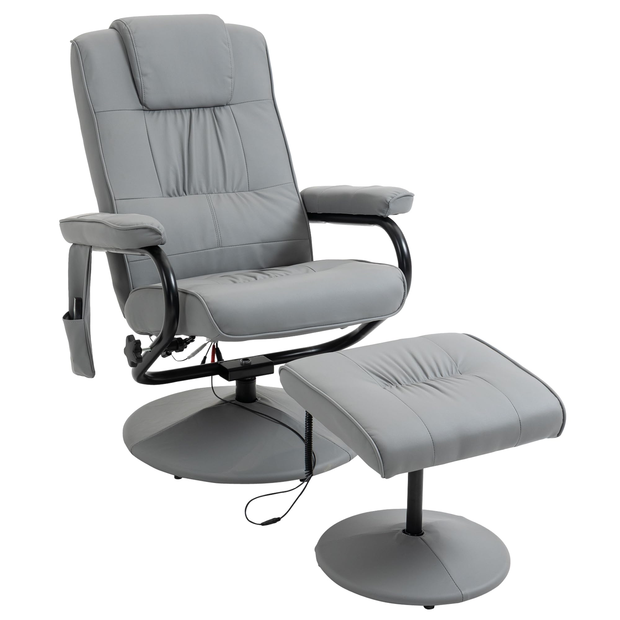 HOMCOM Sillón de Masaje Eléctrico con Reposapiés Sillón Relax Giratorio Reclinable hasta 145° con Control Remoto y 10 Zonas de Masaje Tapizado en PU Gris