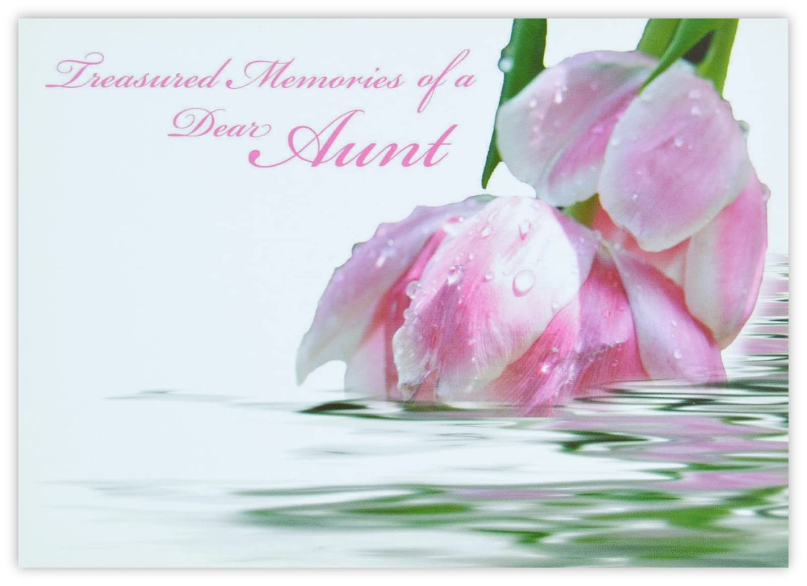 celloexpress Treasured Memories Aunt (Pink Tulips) Flower Message Cards - 90mm x 125mm - Bereavement Florist Card Sympathy Condolences Notes (Pack of 18)
