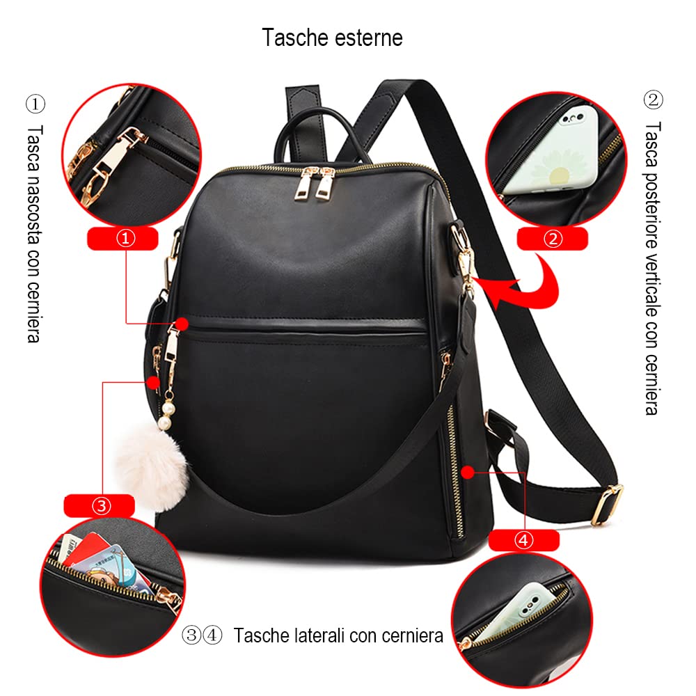 zhongningyifeng Zaino da donna Borsa a tracolla carina da viaggio casual impermeabile in pelle PU per ragazze