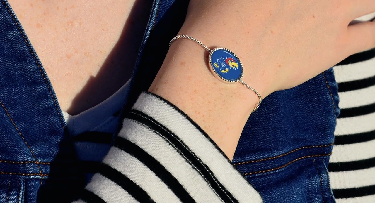 From the Heart Kansas Jayhawks Kennedy Bracelet Adjustable Slider Bead Jewelry Gift Licensed KU