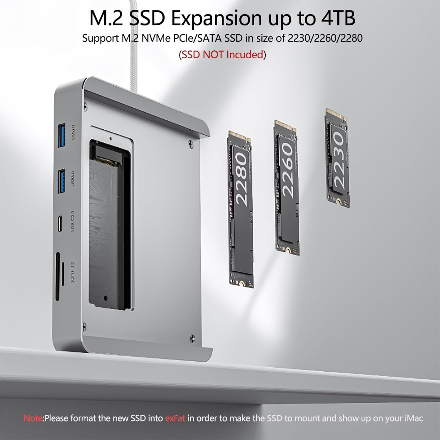 USB C Hub for Mac 24 inch 2021/2023/2024, 8 in 1 iMac USB Hub with M.2 SSD Expansion (SSD Not Included)，with USB A/C 3.2 10Gbps, SD/TF, HDMI iMacM1 M3 M4 Dock Accessories