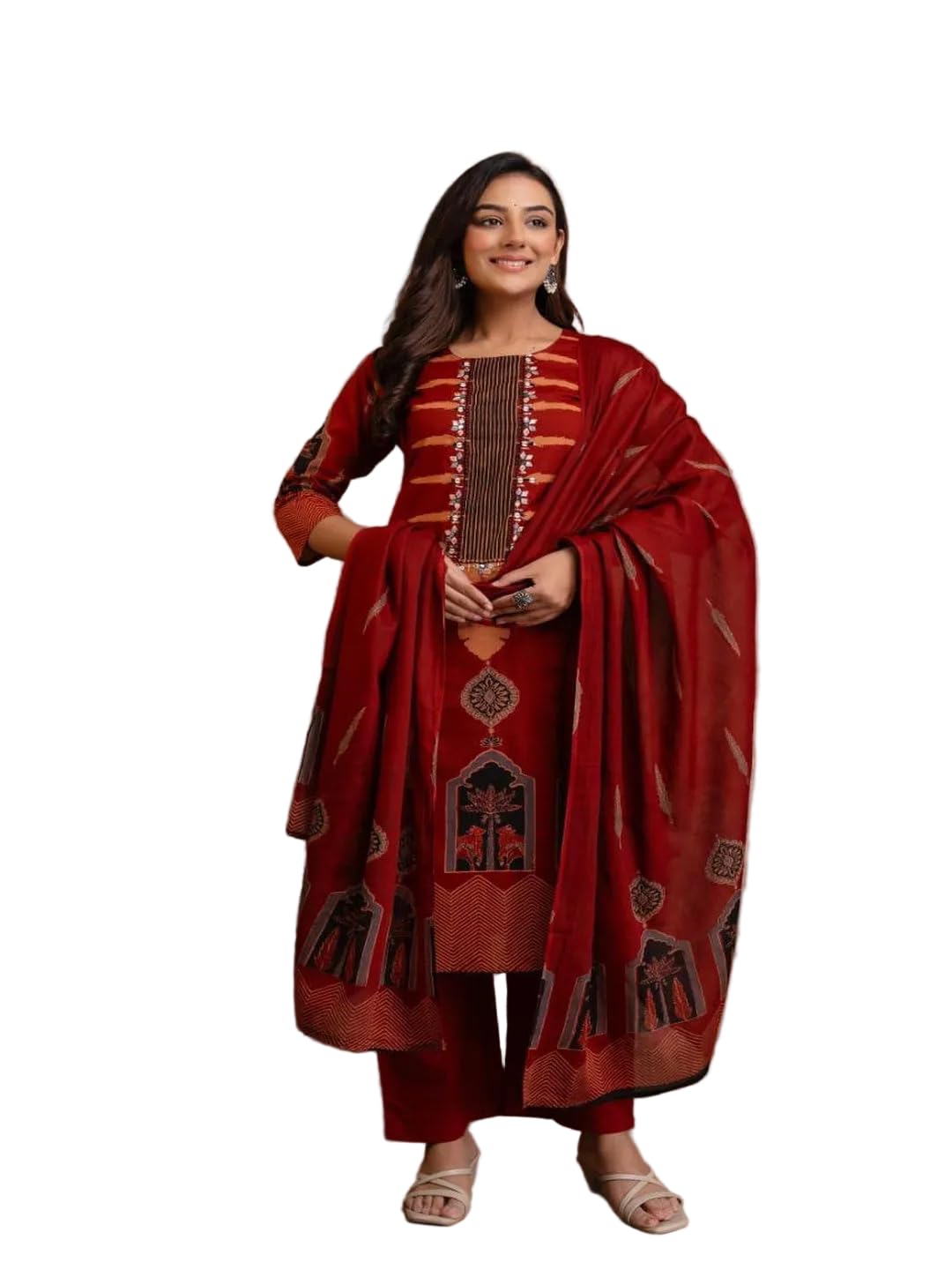 Women Navy cotton Printed & Embroidered Kurta with palazzo & Dupatta-image-31