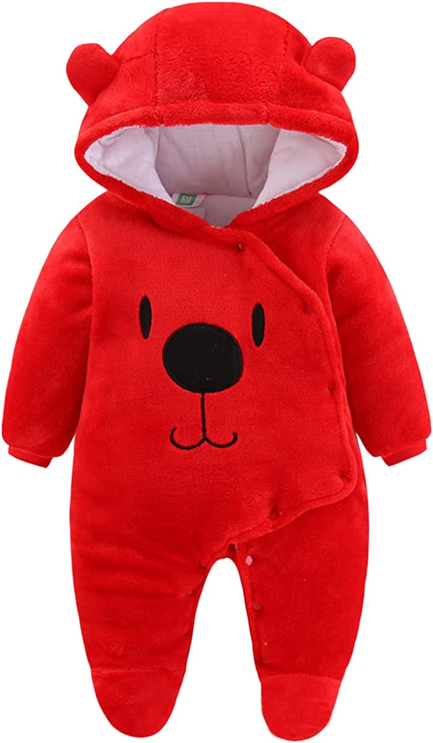 ACSUSS Unisex Baby Boy Girl Fleece Footed Jumpsuit Cute Bear Ear Warm Hooded Romper Snowsuit