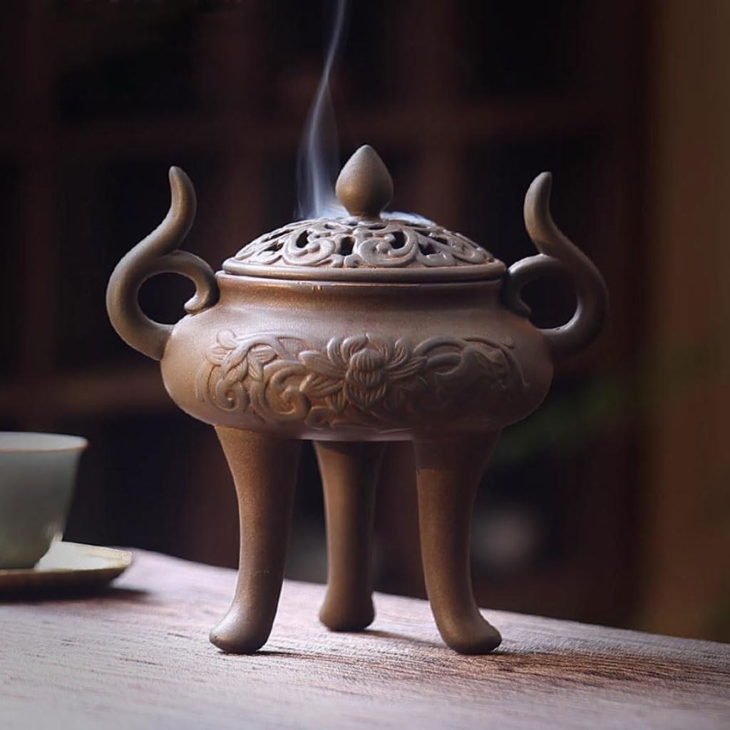 Bruciatore Di Incenso In Ceramica A Tre Gambe In Stile Cinese Retrò, Ideale For La Casa, Sala Da Tè E Decorazione Tavolo Portaincenso Bruciatore di Incenso a Riflusso