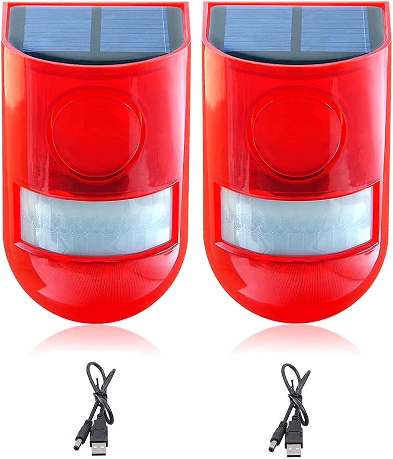 ChunHee Solar Alarm Outdoor Motion Sensor 129db Siren Sound Alert & 6LEDs Flash Warning Security Alarm System for Farm, Villa, Chicken Coop, Yard, Barn 2-Pack