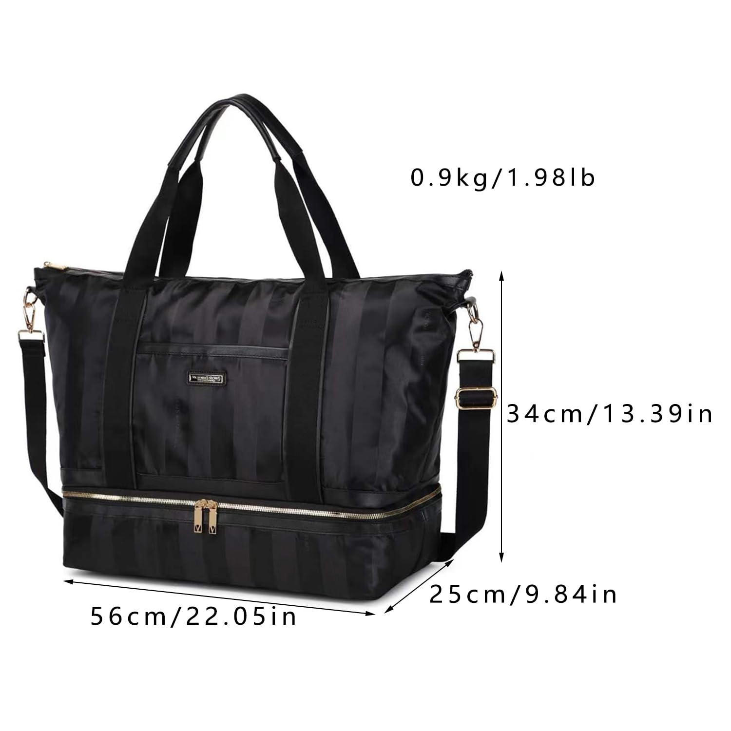 Victorias Secret Bolso de hombro de las mujeres, bolso con cremallera de gran capacidad, bolso deportivo de las mujeres de viajes de compras de trabajo (negro)