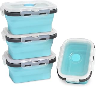 Small Collapsible Silicone Storage Container 4 Pack(12 Oz, Blue)