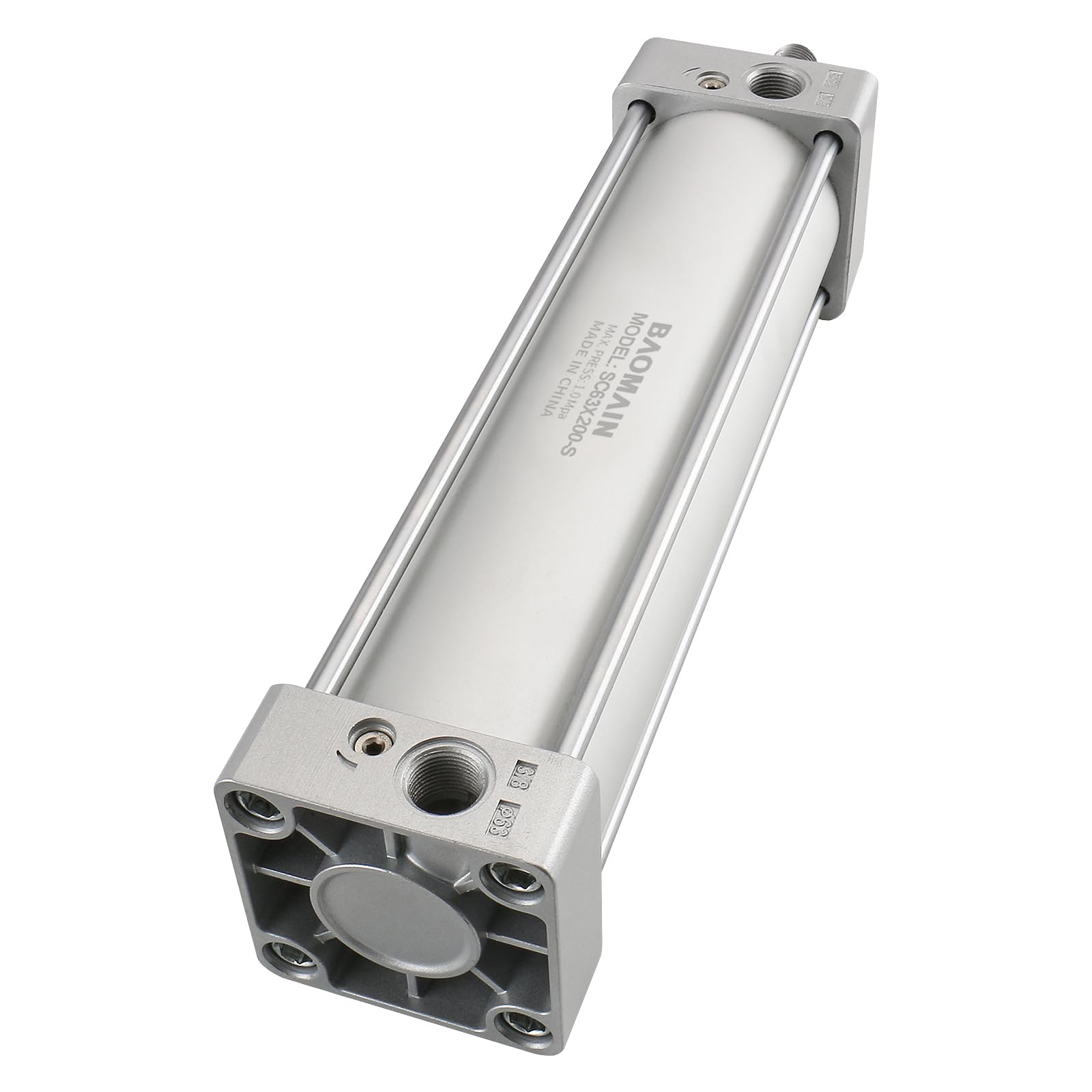 Baomain Pneumatic Air Cylinder SC 63 x 200-S PT 3/8, Bore: 2 1/2 inch, Stroke: 8 inch, Screwed Piston Rod Dual Action with Magnet