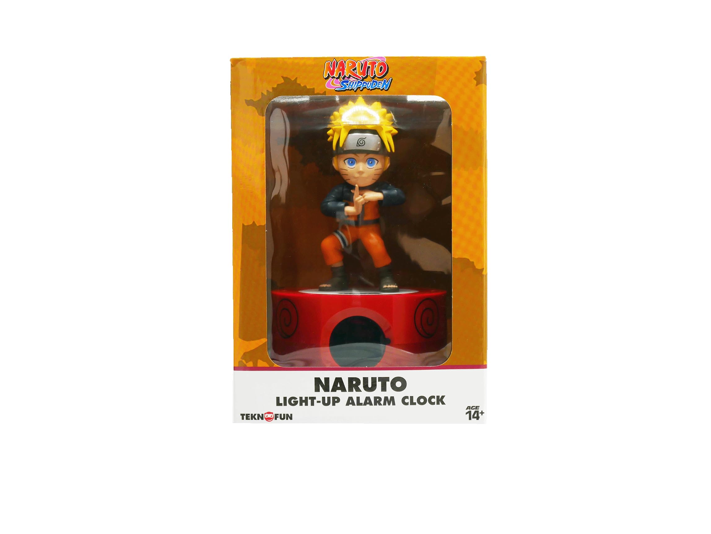 TEKNOFUN - Licencia Naruto Shippuden - Despertador Digital Naruto - Pantalla 12/24h, Fecha, Temperatura - Negro, Naranja, Amarillo - Funciona con 3 x AAA/Enchufe - Cable USB (Incluido) - 811607