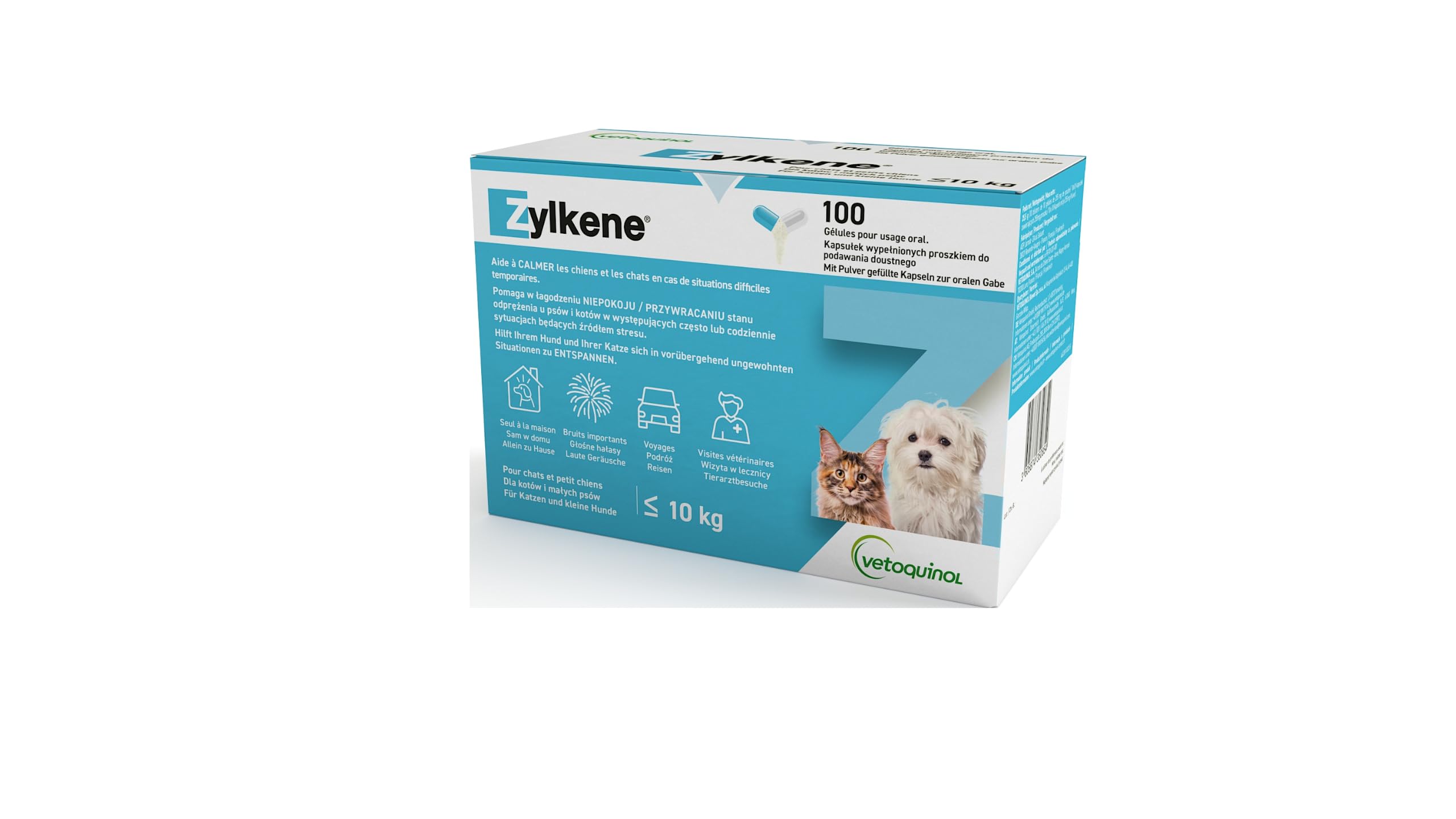 ZYLKENE® Kapseln (100 x) Zur Stressreduzierung | Ergänzungsfuttermittel für mehr Wohlbefinden in ungewohnten Situationen | Für Katzen und kleine Hunde ≤ 10 kg - 75mg