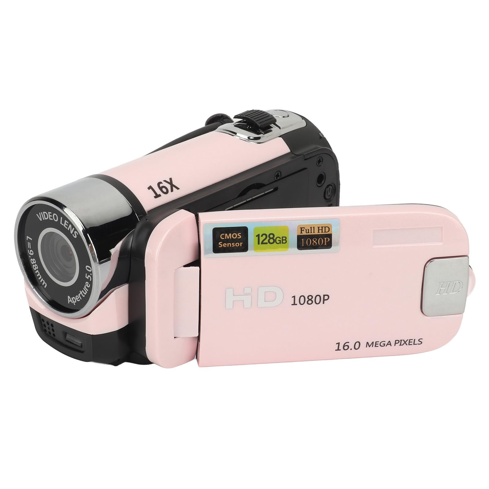 Aparat Cyfrowy HD 1080P, Kamera Wideo do Vlogowania z 16-krotnym Zoomem i 2,4-calowym Obrotowym Ekranem do Robienia zdjęć, Przenośna Kamera do Selfie 16 MP ze światłem (PINK)
