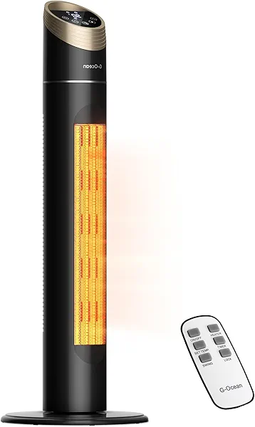 Space Heater for Indoor Use, 34" Space Heater for Large Room, 1500W Tower Heater with Remote, Adjustable Thermostat, 12H Timer, 70° Oscillation, Overheat & Tip-Over Protection, Black
