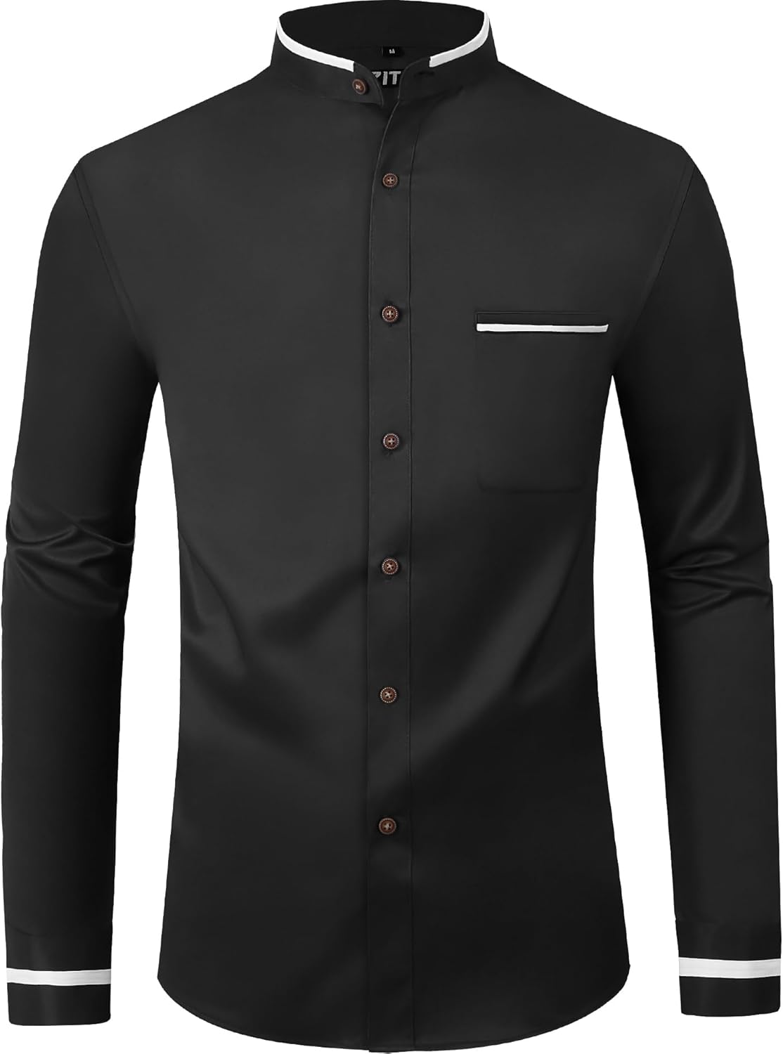 Mandarin Collar Dress Shirt for Men Clergy Shirt Collarless Button Down Business Casual Shirts