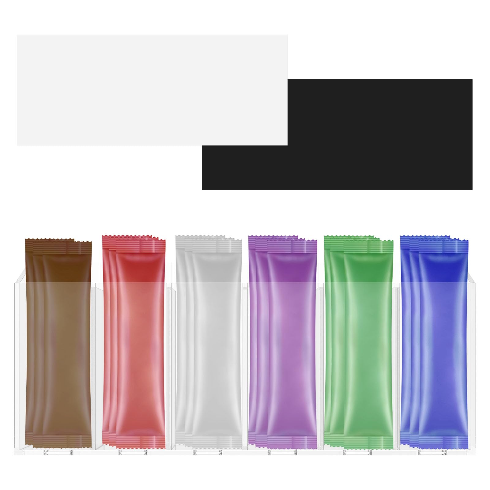 Drink Packet Organizer，Acrylic Packet Organizer Flavor Storage Basket with Removable Divider, Drink Storage Bins for Table Refrigerator Cabinets Pantry 5 Compartments for Snacks Spices(Style 1)