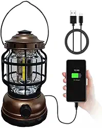 Lampião LED Recarregável Retrô Portátil Luminária para Camping Pesca Acampamento Emergências com Regulagem de Intensidade Luz Potente Gancho para Pendurar