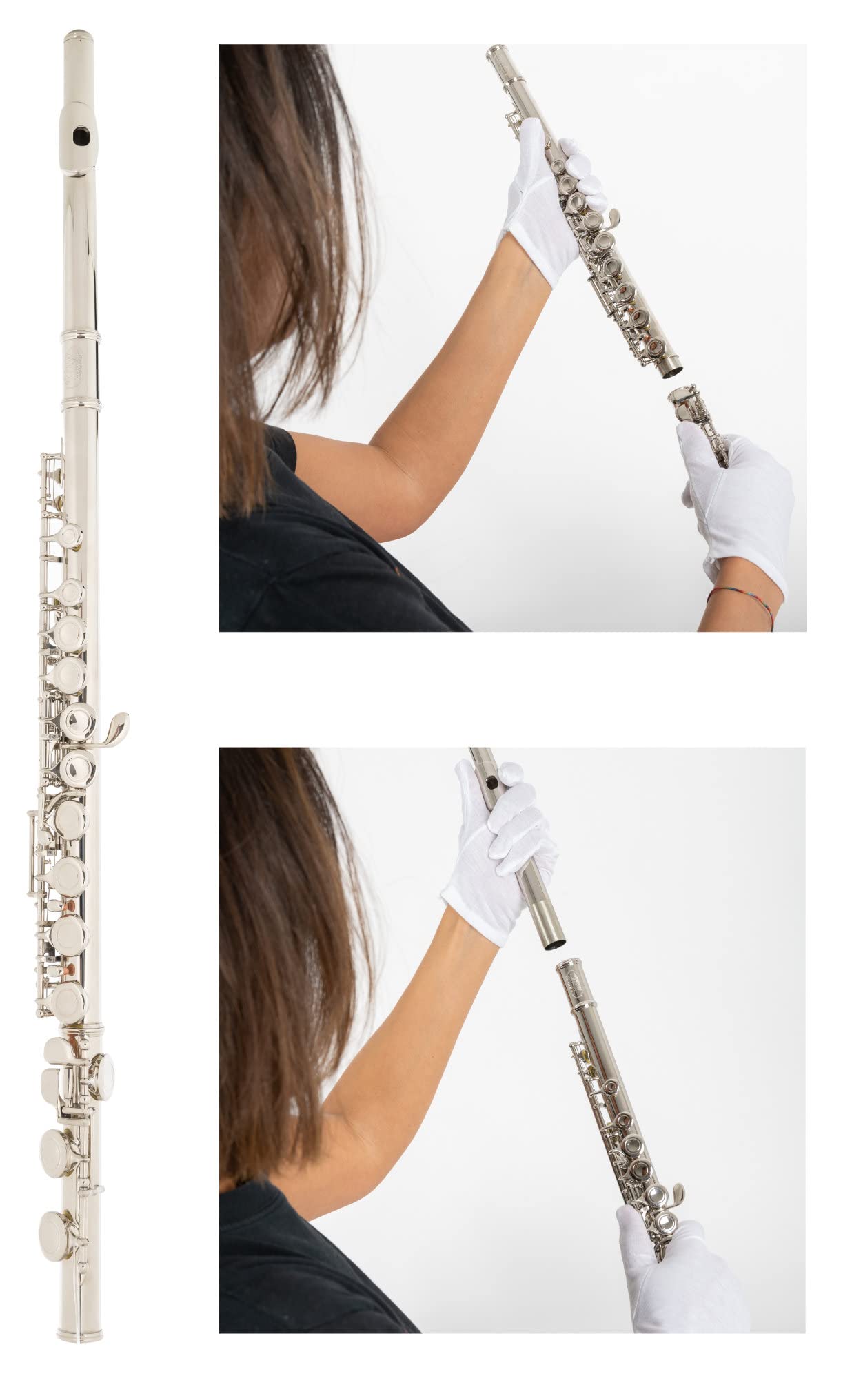Classic Cantabile FL-100 Querflöte (Tolles Einsteigerinstrument, komplett aus vernickeltem Neusilber, geschlossene Klappen, E-Mechanik, vorgezogenes G, C-Stimmung, inkl. Etui, Zubehör) Silbern