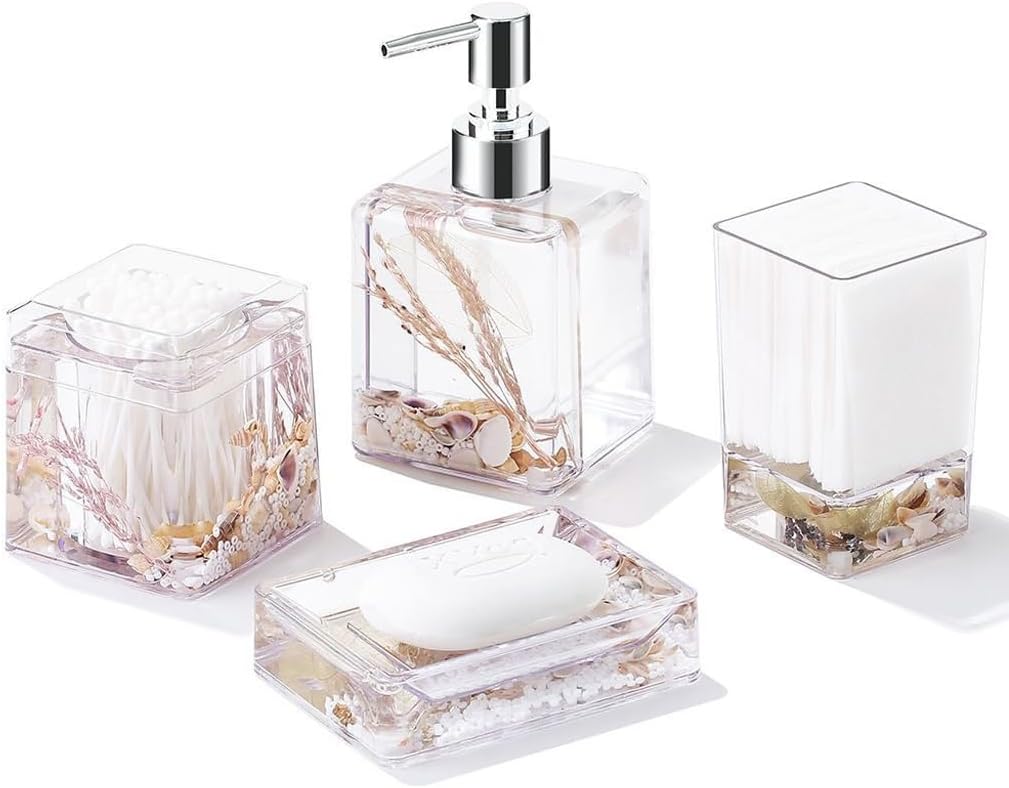 Floating Dried Flower Bathroom Decoration Supplies Hand Sanitizer Bottle Cotton Swab Box Set(D)
