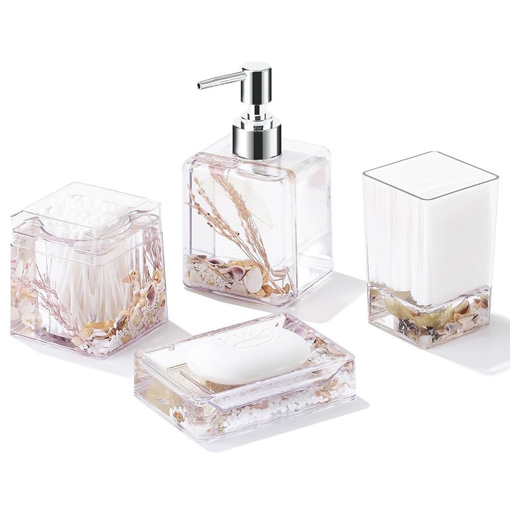 Floating Dried Flower Bathroom Decoration Supplies Hand Sanitizer Bottle Cotton Swab Box Set