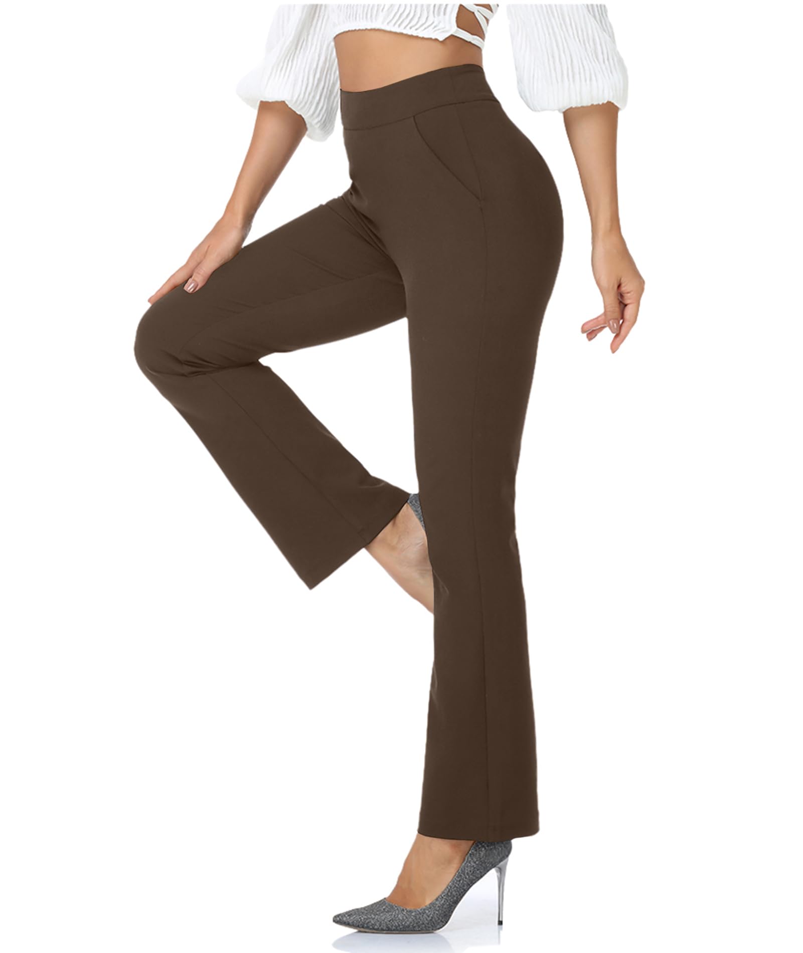Agenlulu High Waisted Dress Pants for Women Petite/Regular/Tall Bootcut Pull On Yoga Work Slacks Pockets 28"/29.5"/31.5"