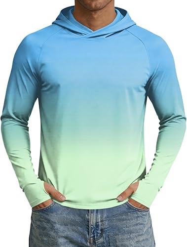 SPF Long Sleeve Shirt Men Rashguard for Men UPF 50+ Big and Tall Dry Fit Hoodie 