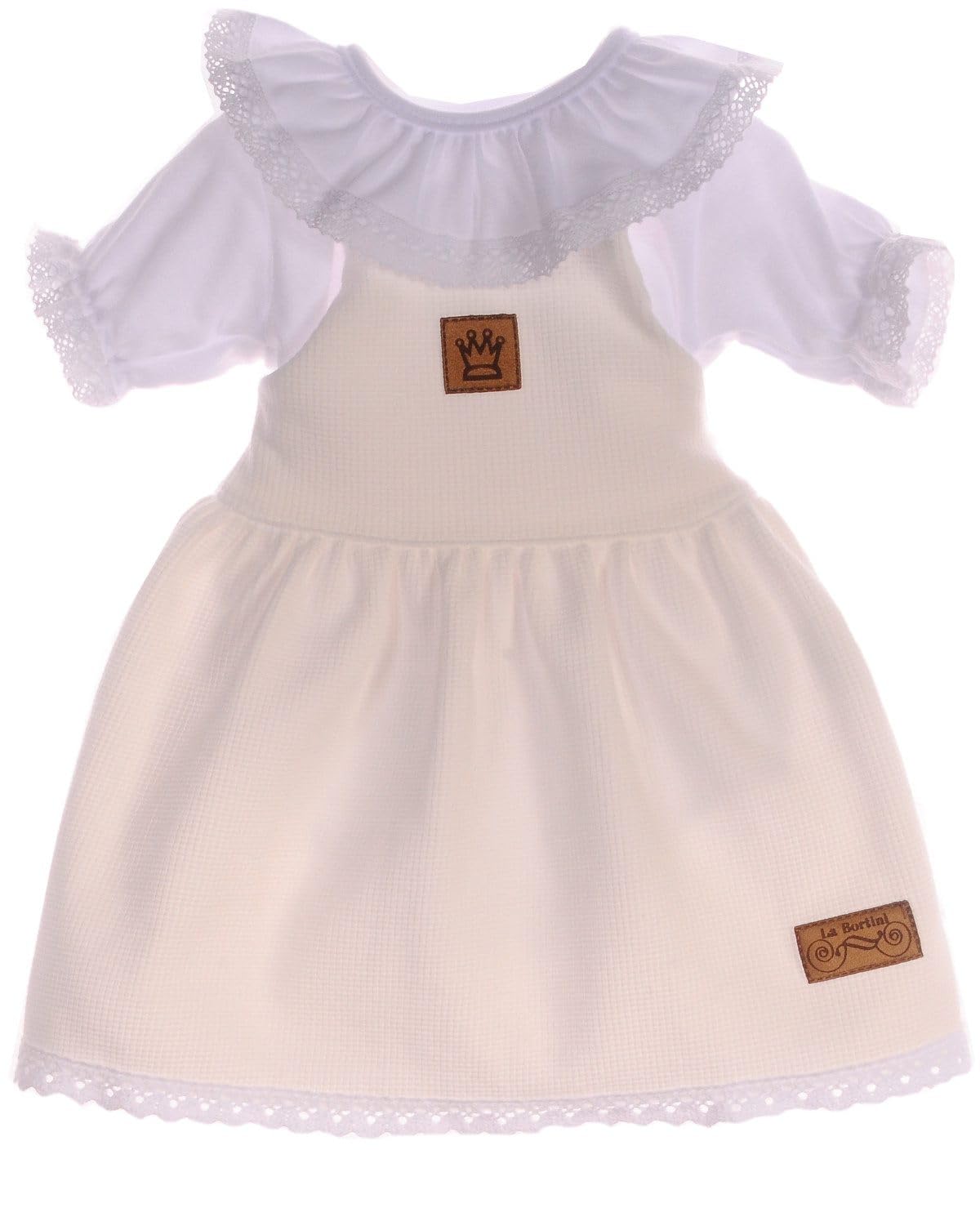 Baby Trägerkleid und Body Set – Latzkleid mit Rüschen & Kurzarmbody mit Spitze – 2-teiliges Unisex Outfit für Mädchen – Baumwolle